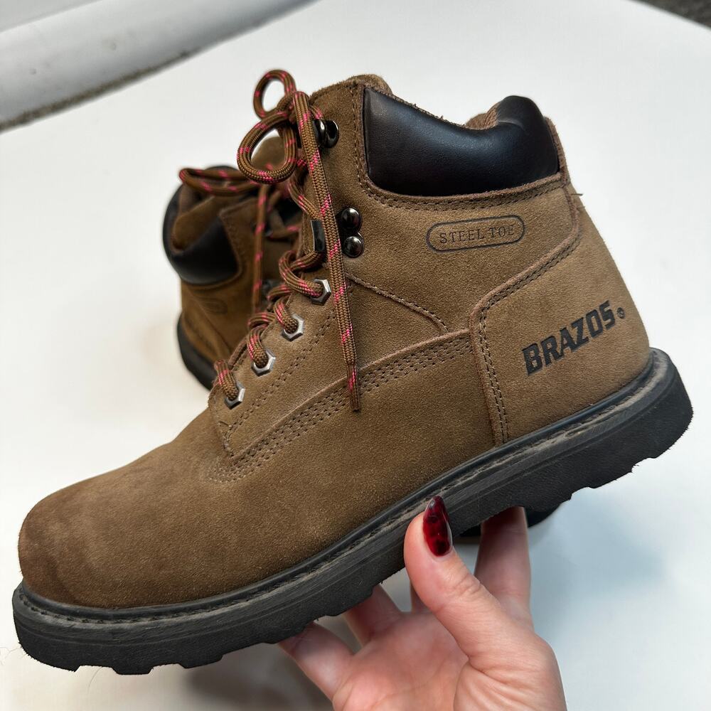 Brazos Brown Leather Steel Toe Lace Up Work Boots